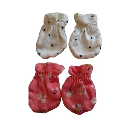 Coral White Blue 3 sets Newborn Infant Baby Mittens Hand Covers - Picture 2 of 4